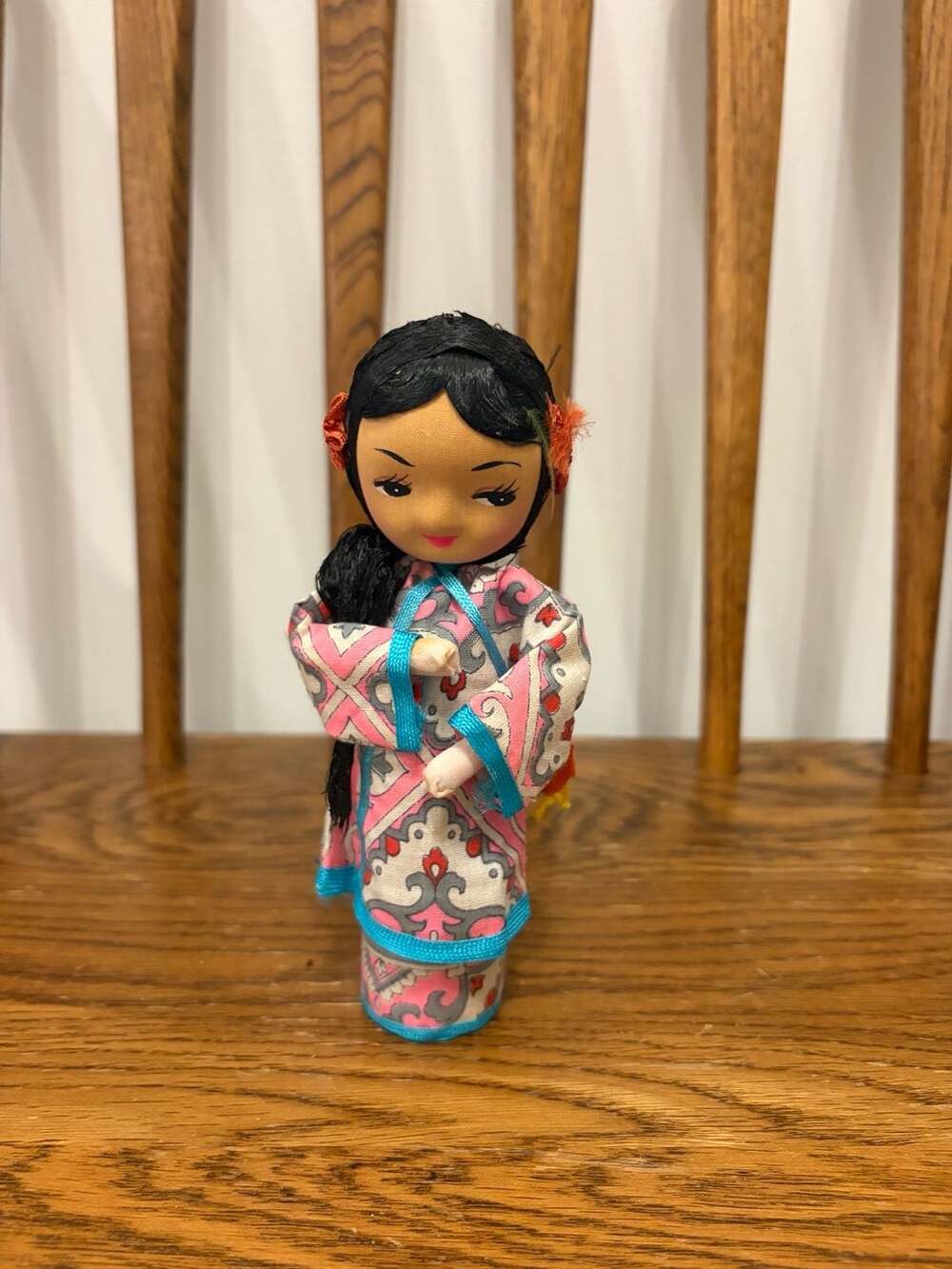 Vintage Asian Folk Art Cloth Doll with Intricate Traditional Dress